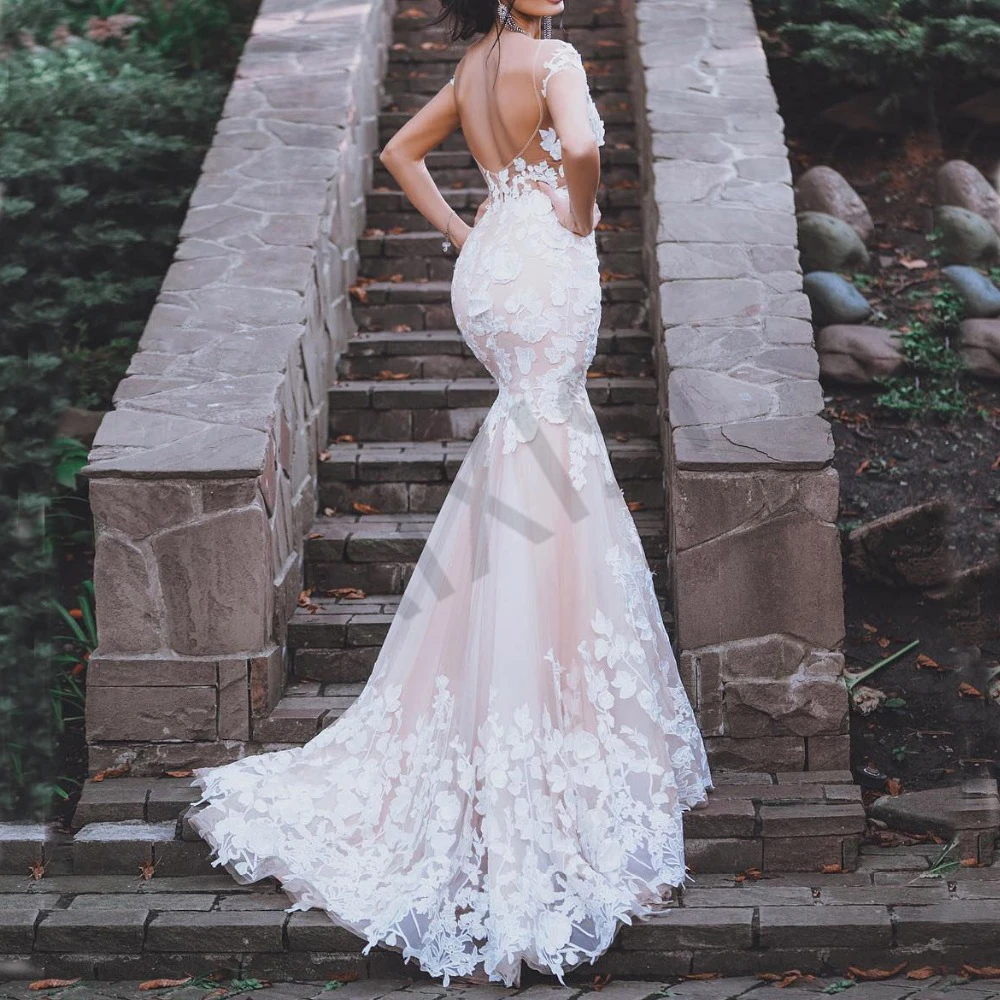 Luxury Wedding Dresses Mermaid No Bra Backless Short Sleeve Bride Vestido Appliques Scoop Neck Sexy Illusion Robe de mariee
Luxury Wedding Dresses Mermaid No Bra Backless Short Sleeve Bride Vestido Appliques Scoop Neck Sexy Illusion Robe de mariee