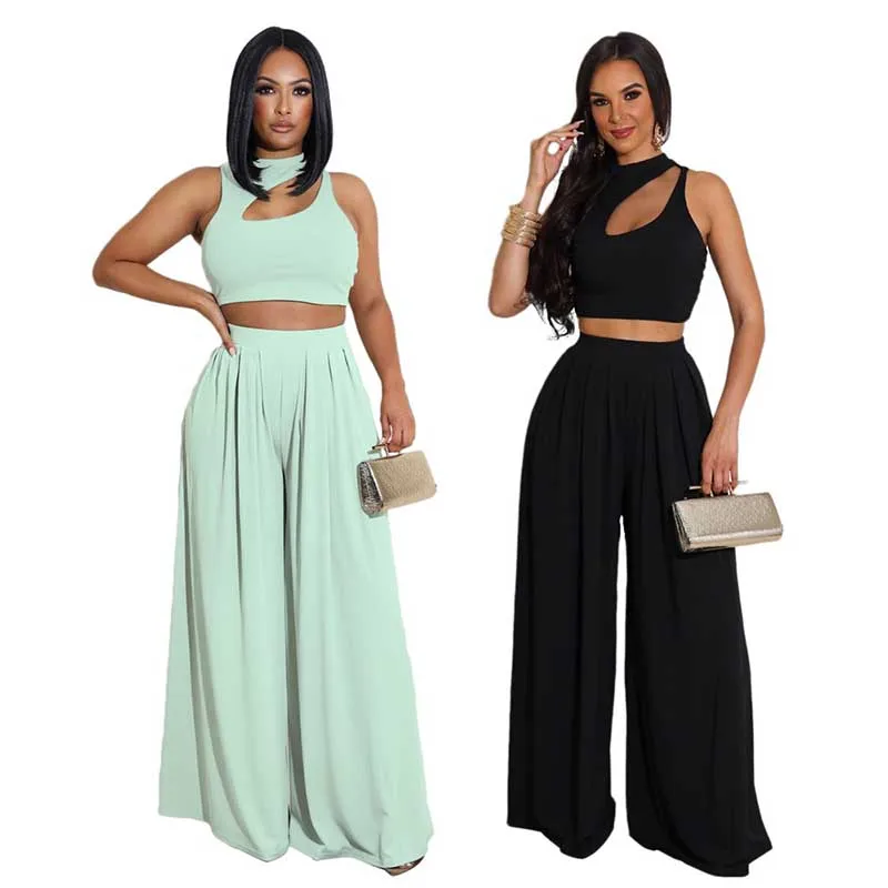 2021 Summer Fashion Sets 2 Piece Set Sleeveless Short Top + And Wide Leg Pants Suit Female Casual Solid Streetwear Set Vestidos
2021 Summer Fashion Sets 2 Piece Set Sleeveless Short Top + And Wide Leg Pants Suit Female Casual Solid Streetwear Set Vestidos