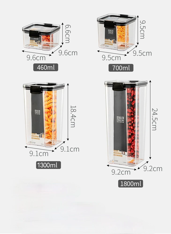 700/1300/1800ML Food Storage Container Plastic Kitchen Refrigerator Noodle Box Multigrain Storage Tank Transparent Sealed Cans 7
700/1300/1800ML Food Storage Container Plastic Kitchen Refrigerator Noodle Box Multigrain Storage Tank Transparent Sealed Cans 7