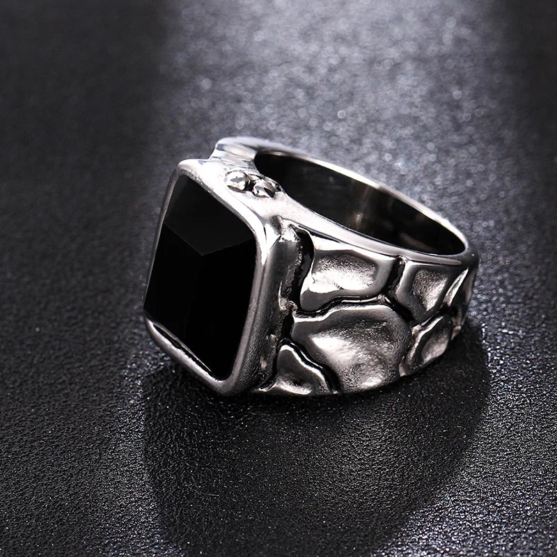 Titanium Steel Overbearing Men's Ring Retro Stainless Obsidian | Украшения и аксессуары