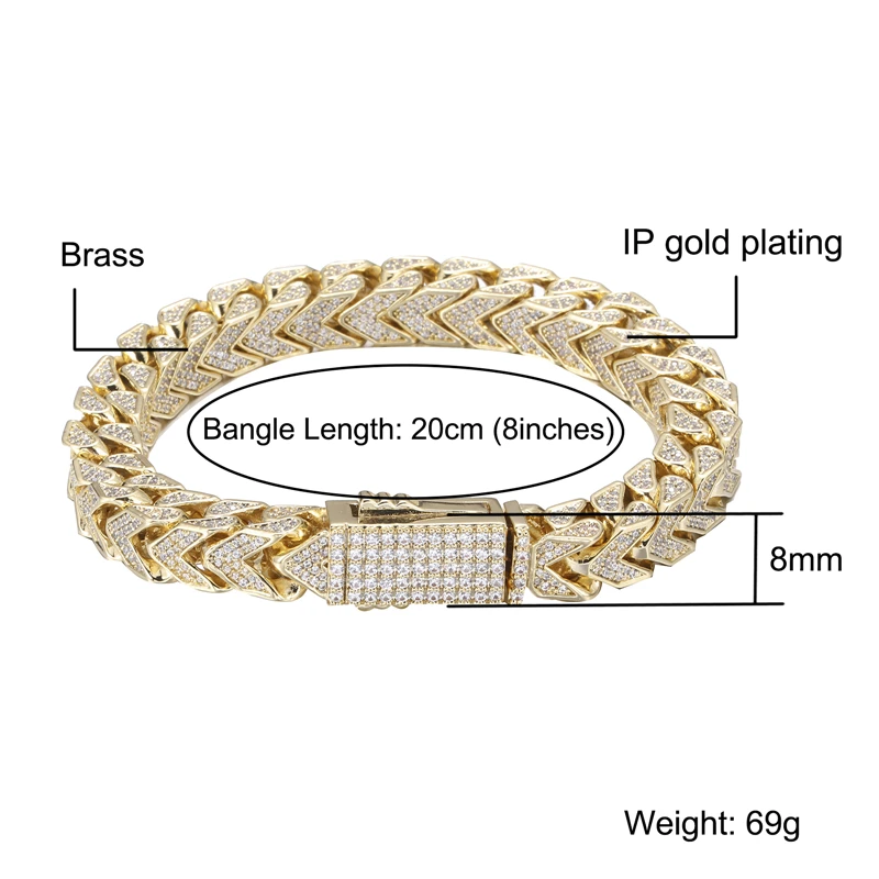 Hip Hop 8MM Full Iced Out Heavy Franco Chain Copper AAA+ Cubic Zirconia Stones Bracelet For Women Men Jewelry
Hip Hop 8MM Full Iced Out Heavy Franco Chain Copper AAA+ Cubic Zirconia Stones Bracelet For Women Men Jewelry