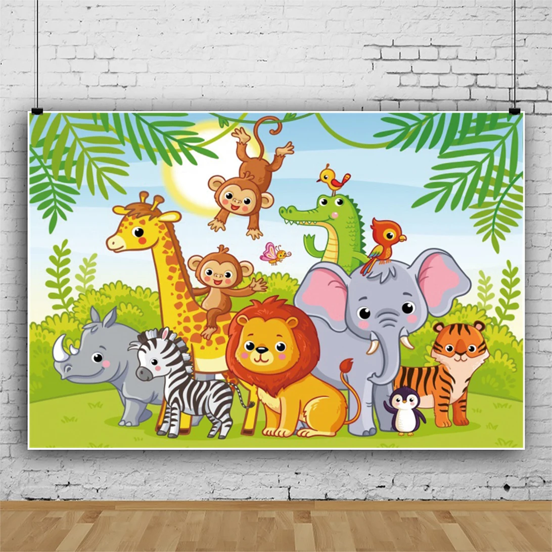 Фон для фотосъемки новорожденных с изображением мультяшного льва Слона Животных сафари джунглей вечеринки на день рождения
Фон для фотосъемки новорожденных с изображением мультяшного льва Слона Животных сафари джунглей вечеринки на день рождения