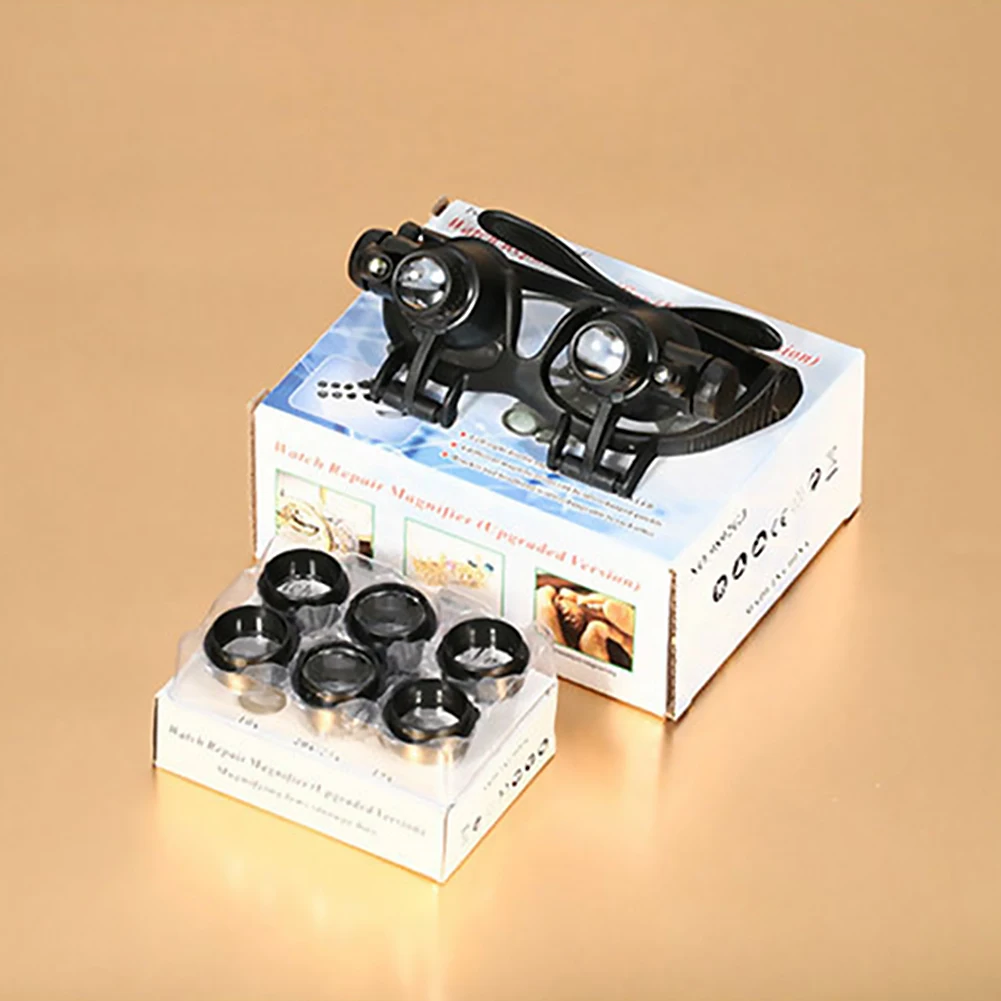 

Magnifier Magnifying Glasses Watch Repair 10X 15X 20X 25X Dual Eye Jewelry Identification with 2 LED Lights Loupe Lens