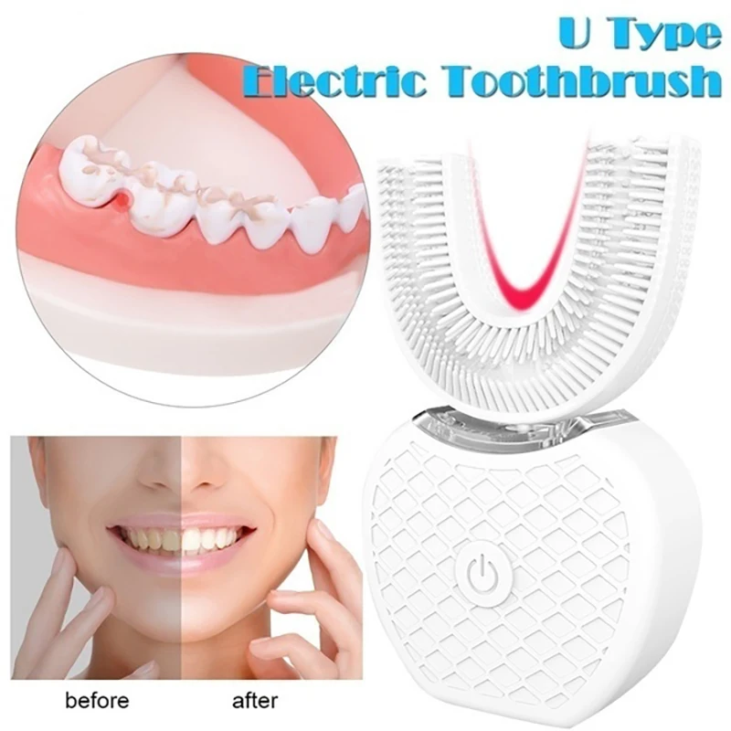 Automatic 360 Degree Sonic Electric Toothbrush U Type Silicone Tooth Brush USB Rechargeable Blue Light Teeth Cleaner 
Automatic 360 Degree Sonic Electric Toothbrush U Type Silicone Tooth Brush USB Rechargeable Blue Light Teeth Cleaner