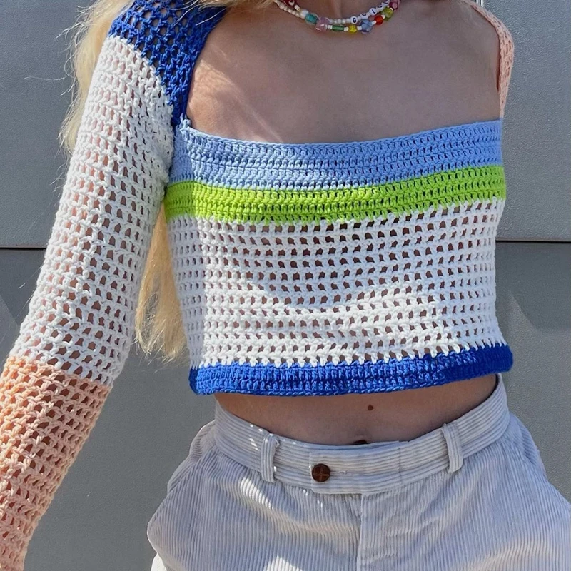 Knitted Crop Top Women Beach Y2K T Shirts Sexy Summer Tee Female Patchwork Hollow Out Tops Vintage Casual Fashion Streetwear
Knitted Crop Top Women Beach Y2K T Shirts Sexy Summer Tee Female Patchwork Hollow Out Tops Vintage Casual Fashion Streetwear