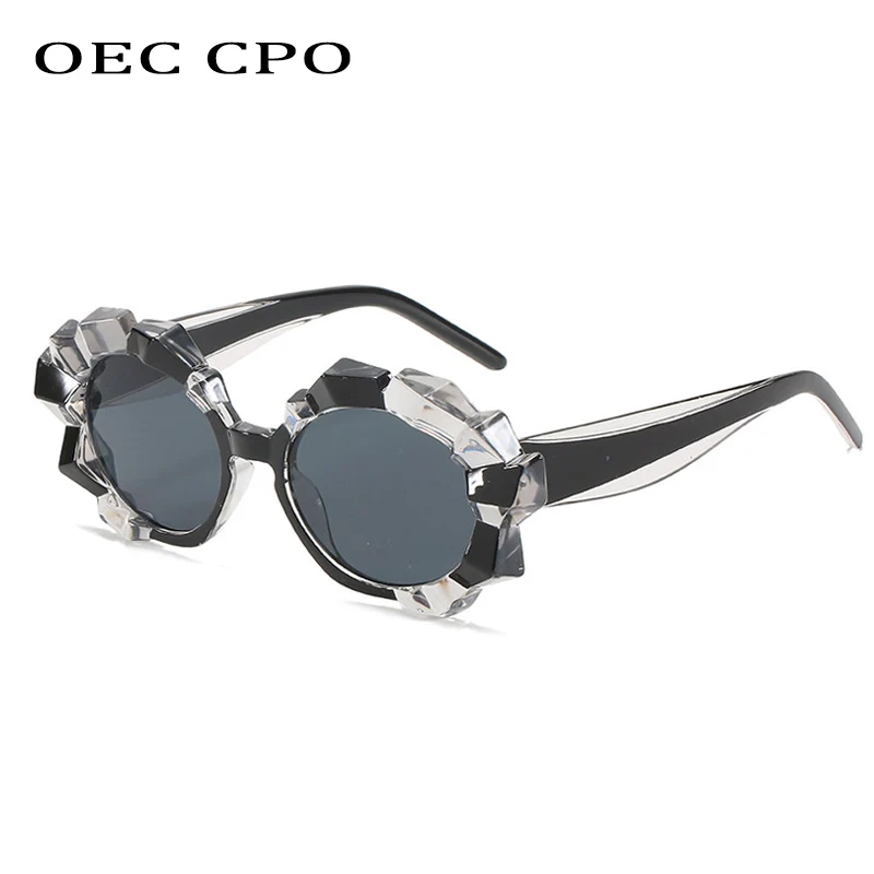 

OEC CPO Fashion Crystal Frame Sunglasses Women Vintage Punk Round Sun Glasses Female Trendy Black Pink Steampunk Eyeglasses O361