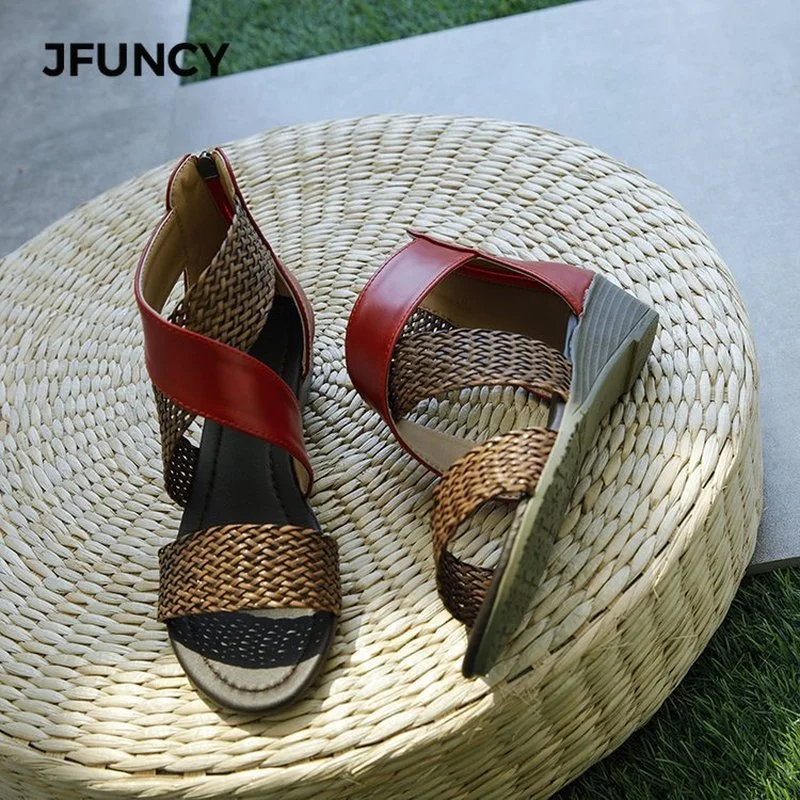 JFUNCY Summer Female Fish Mouth Leather Women Retro Weave Wedge Heel Shoe Zipper Sandal Roman Shoes Casual Women's Sandals
JFUNCY Summer Female Fish Mouth Leather Women Retro Weave Wedge Heel Shoe Zipper Sandal Roman Shoes Casual Women's Sandals