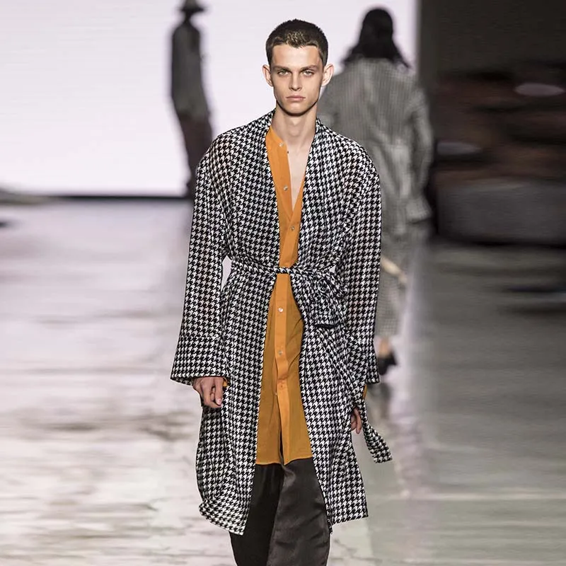 Men's Thousand Bird Grid Medium Long Cardigan Windbreaker Buckle Free Single Layer Thin Coat Belt Decorative Large Coat
Men's Thousand Bird Grid Medium Long Cardigan Windbreaker Buckle Free Single Layer Thin Coat Belt Decorative Large Coat