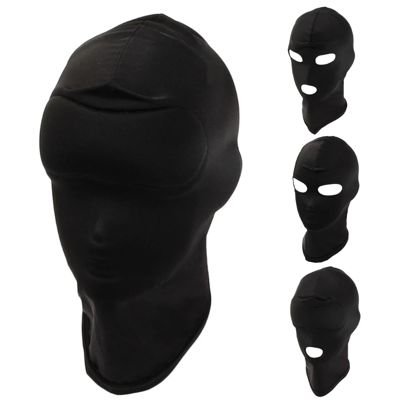 

Unisex Adult Open Eyes Mouth Headgear Mask Hood Breathable Blindfold Black Full Head Cover Cosplay Slave BDSM Bondage Sex Toys