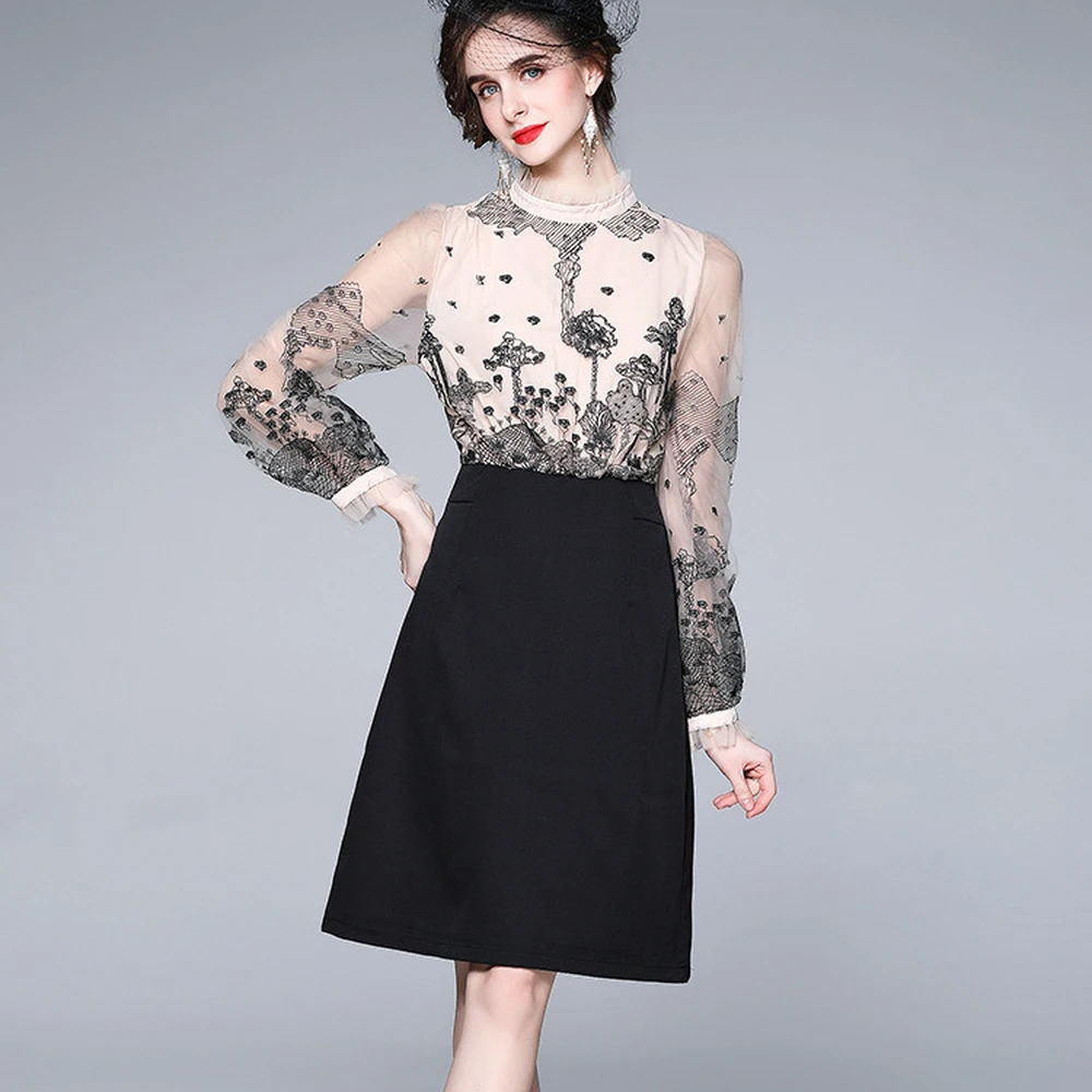 2021 Vintage Fashion Dress Women Mesh Patchwork Flroal Embroidery Office Work Faux Two Peice Elegant Retro Dress Vestidos New
2021 Vintage Fashion Dress Women Mesh Patchwork Flroal Embroidery Office Work Faux Two Peice Elegant Retro Dress Vestidos New