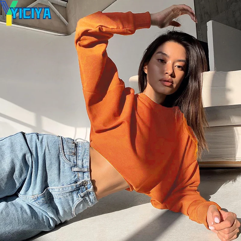 Sweatshirts Long Sleeve O-Neck Cotton Pullovers Crop Top Yiciya Casual Loose Autumn Sweatshirt Women Tracksuits Streetwear 2021
Sweatshirts Long Sleeve O-Neck Cotton Pullovers Crop Top Yiciya Casual Loose Autumn Sweatshirt Women Tracksuits Streetwear 2021