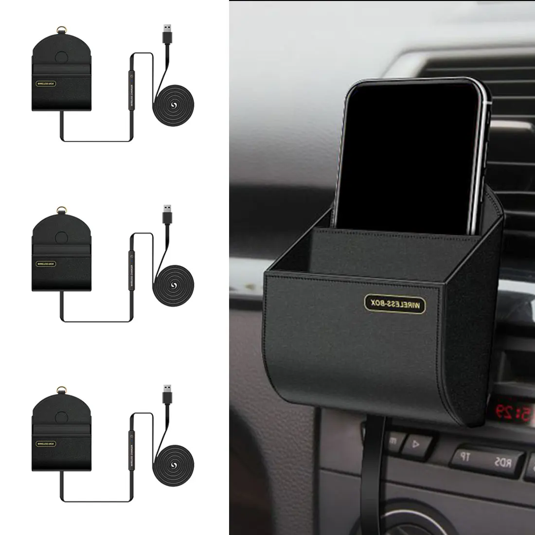 Fast charging wireless two-in-one car charger board bracket car hanging multi-function wireless charger storage box
Fast charging wireless two-in-one car charger board bracket car hanging multi-function wireless charger storage box