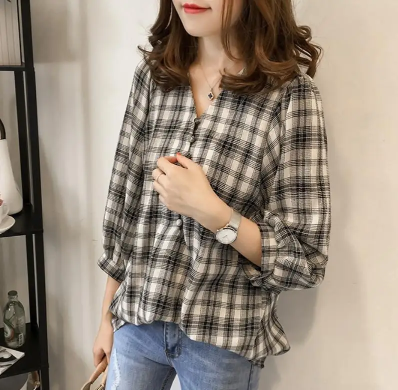 Autumn new 2021 Korean loose Lantern Sleeve Plaid Shirt women's Quarter Sleeve Top Casual Shirt
Autumn new 2021 Korean loose Lantern Sleeve Plaid Shirt women's Quarter Sleeve Top Casual Shirt