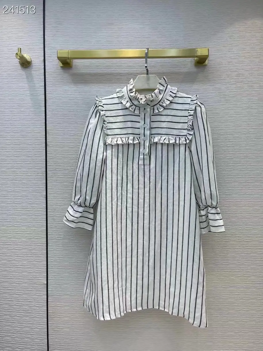Vintage Mini Dress Women Long Sleeves Stripes Print Ruffles Ladies Party Runway Loose Hot Sale Dress 2021
Vintage Mini Dress Women Long Sleeves Stripes Print Ruffles Ladies Party Runway Loose Hot Sale Dress 2021