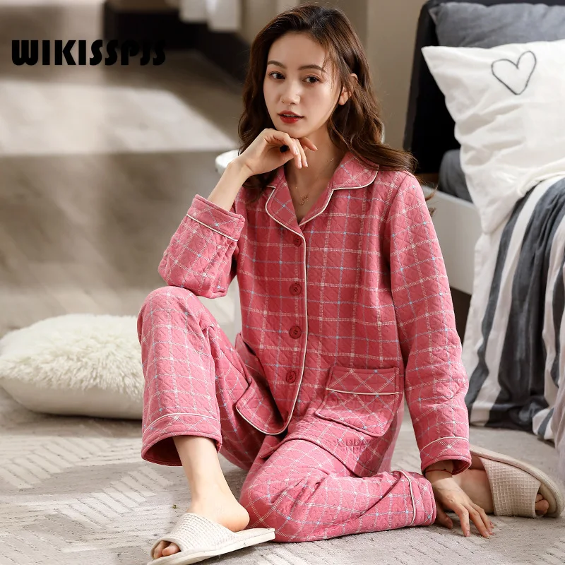 WIKISSPJS Autumn Winter Pajamas Women's Warm Thickened Pure Cotton Air Cotton Sandwich Long Sleeve Cardigan Home Suit Pjs
WIKISSPJS Autumn Winter Pajamas Women's Warm Thickened Pure Cotton Air Cotton Sandwich Long Sleeve Cardigan Home Suit Pjs