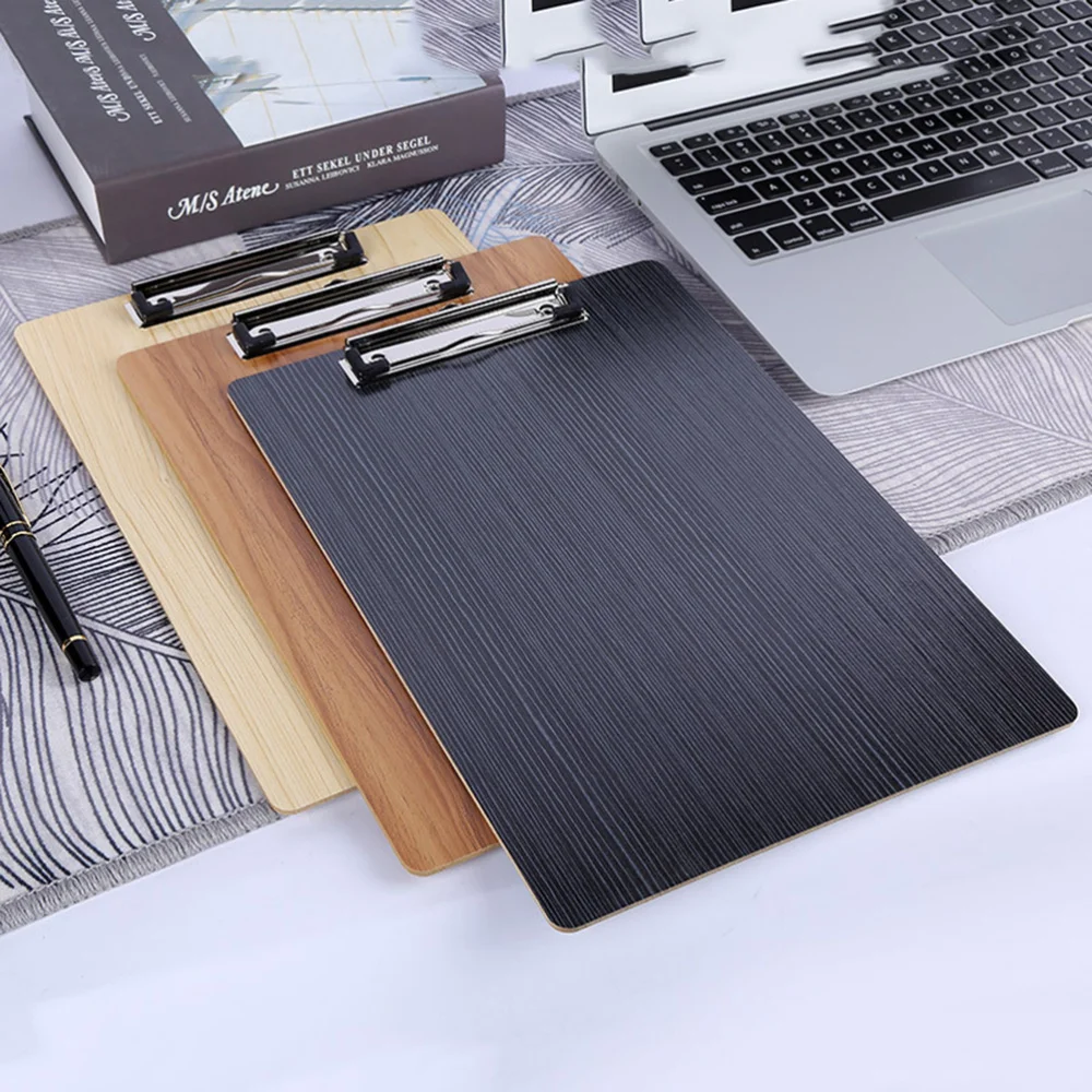 

1 Set 3pcs A4 Paper Clip Board Clipboard A4 Paper File Holder Write Plywood Wood Grain for School Office (Assorted Color)