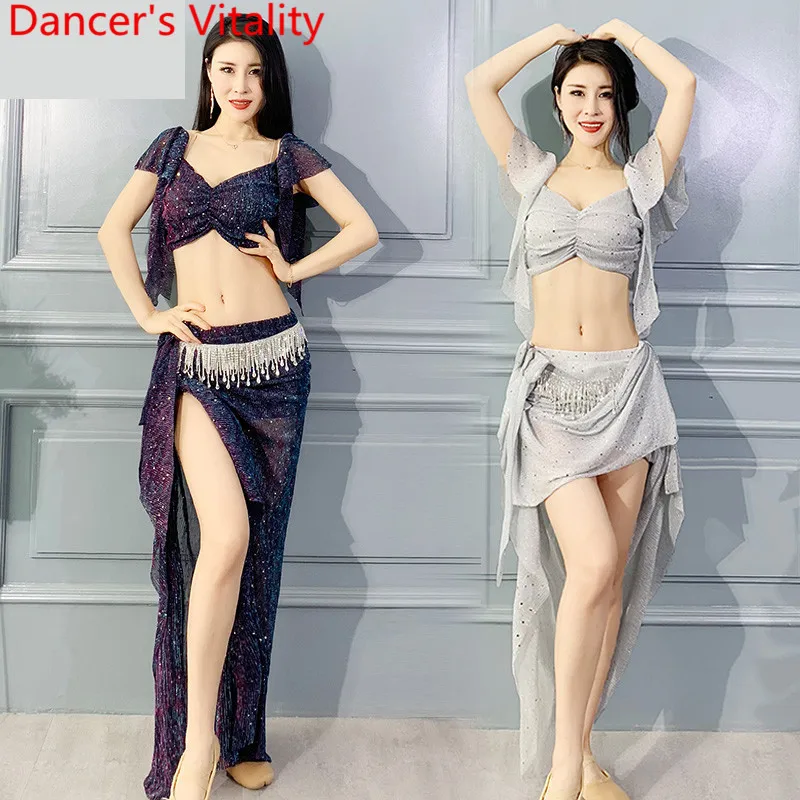

Комплект одежды для танца живота, топ с юбкой, тренировочная одежда для начинающих, длинная юбка для восточных и индийских танцев, весна-лет...