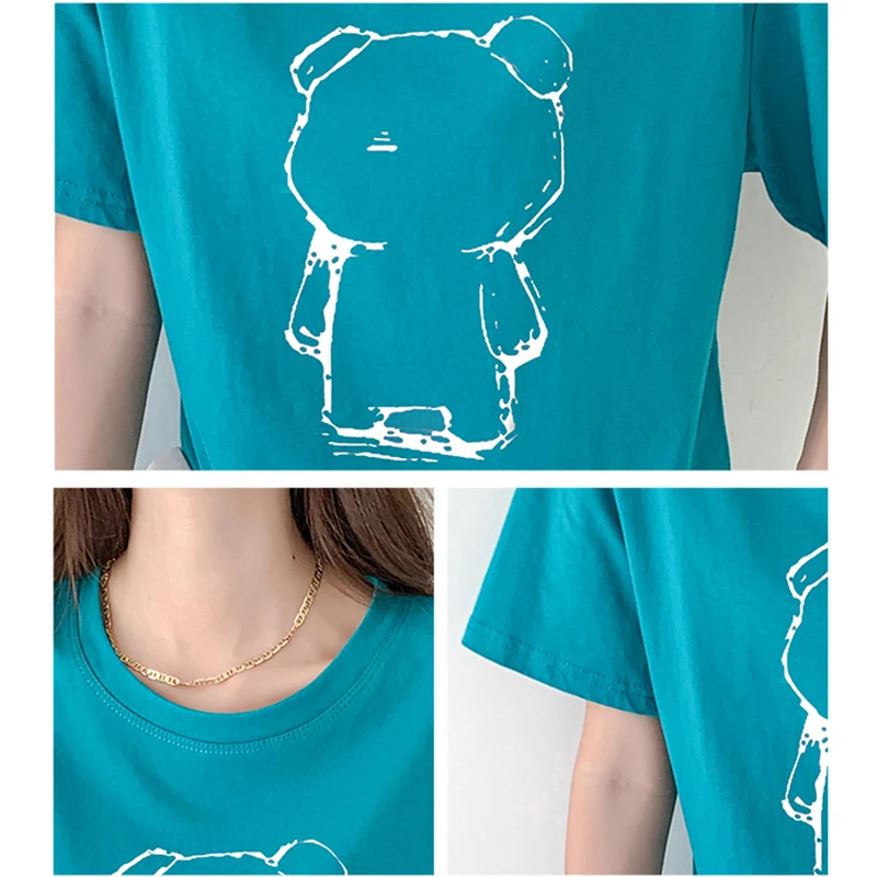 Gothic Bear Printed T Shirts Women 2021 Summer New Korean Chic Loose Girl's Tees Soft Oversized Female Cotton Tops Blue Black
Gothic Bear Printed T Shirts Women 2021 Summer New Korean Chic Loose Girl's Tees Soft Oversized Female Cotton Tops Blue Black