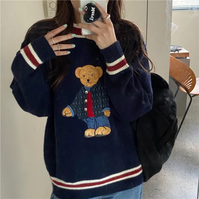 Korean Kawaii Bear Sweater Women Autumn Winter O Neck Long Sleeve Loose Pullover Sweaters knitted sweater pull femme
Korean Kawaii Bear Sweater Women Autumn Winter O Neck Long Sleeve Loose Pullover Sweaters knitted sweater pull femme