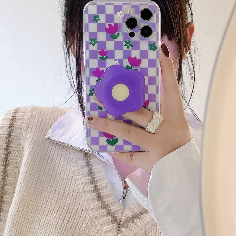 INS Purple Checkerboard Flower Stand Holder Bracket Phone Case For iPhone 13 12 Mini 11 Pro Max XR XS X 7 8 Plus Soft Back Cover
INS Purple Checkerboard Flower Stand Holder Bracket Phone Case For iPhone 13 12 Mini 11 Pro Max XR XS X 7 8 Plus Soft Back Cover
