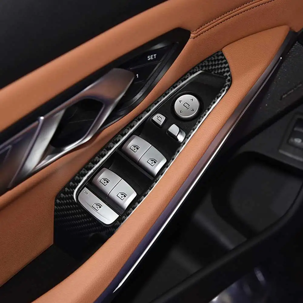 

Car Interior Carbon Fiber Car Window Lift Switch Panel Decoration Frame Cover Trim for BMW 3Series G20 G28 2019-2020