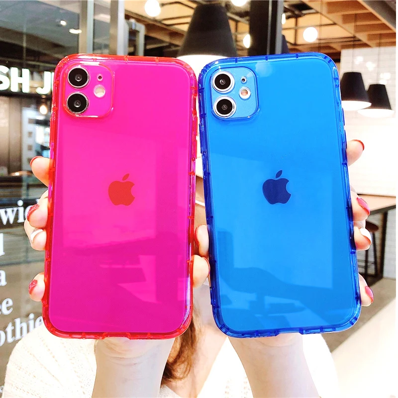 Shockproof Silicone Neon Phone Case For iPhone 12 11 Pro Xs Max lens Protection on iPhonee X Xr 6 6s 7 8 Plus SE Thick | Мобильные