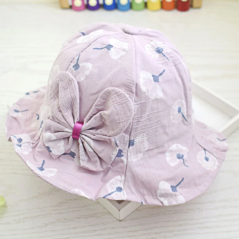 New Bow Summer Spring Baby Bucket Hat Kids Girls Wide Brim Flowers Print Girl Fisherman Sun Princess Children's Panama Cap | Детская