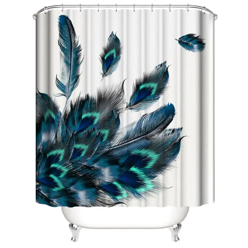 4PCS/Set Feather Shower Curtain Bath Curtain Waterproof Polyester K0AB