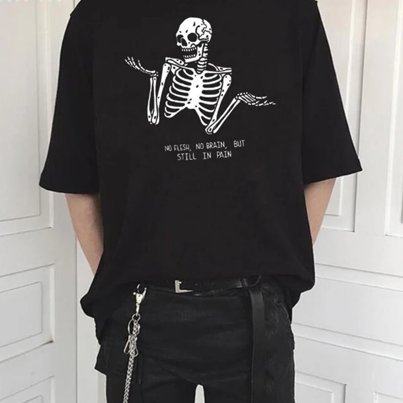 No Flesh No Brain But Still In Pain T Shirt Women Gothic Aesthetic Graphic Tee Halloween Skull Print Tshirt Tops Dropshipping 
No Flesh No Brain But Still In Pain T Shirt Women Gothic Aesthetic Graphic Tee Halloween Skull Print Tshirt Tops Dropshipping