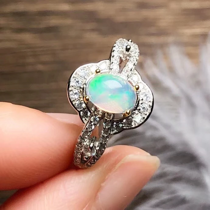 Natural Multicolor opal Ring Pendant Gemstone Jewelry Set S925 Silver elegant Cute Bow girls party present gift jewelry | Украшения