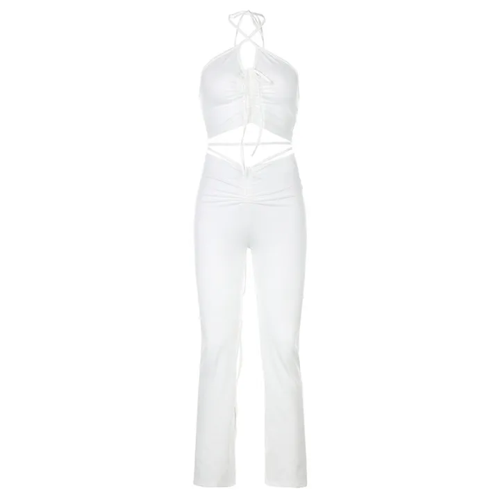 Y2K Sexy Bandage Two Piece Set Women Backless Drawstring Halter Crop Top and High Waist Flare Pants Suits Fashion E Girl Style
Y2K Sexy Bandage Two Piece Set Women Backless Drawstring Halter Crop Top and High Waist Flare Pants Suits Fashion E Girl Style