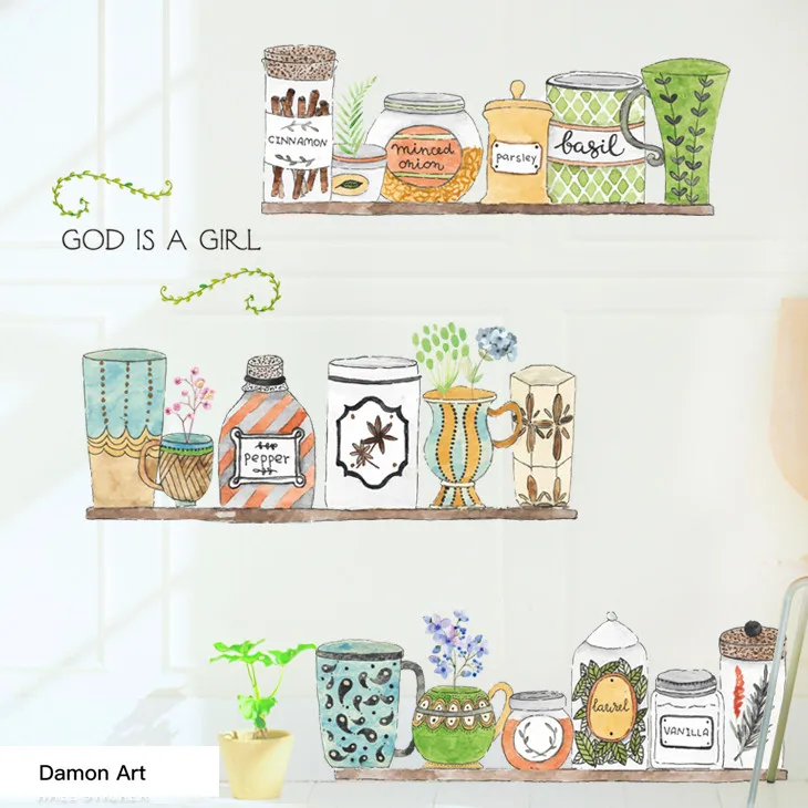 Cup Kitchen Flowers Wall Sticker Poster Nature Pictures for Living Room Bedroom Decor Wallpaper Vintage House Decoration | Дом и сад