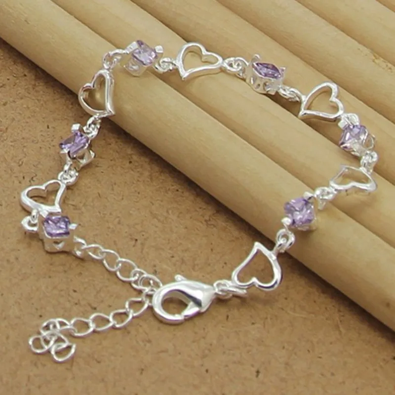 New 925 Sterling Silver Bracelet Chain For Woman Charm Purple Crystal Heart Shaped Bracelet For Woman Charm Jewelry Engagement G
New 925 Sterling Silver Bracelet Chain For Woman Charm Purple Crystal Heart Shaped Bracelet For Woman Charm Jewelry Engagement G