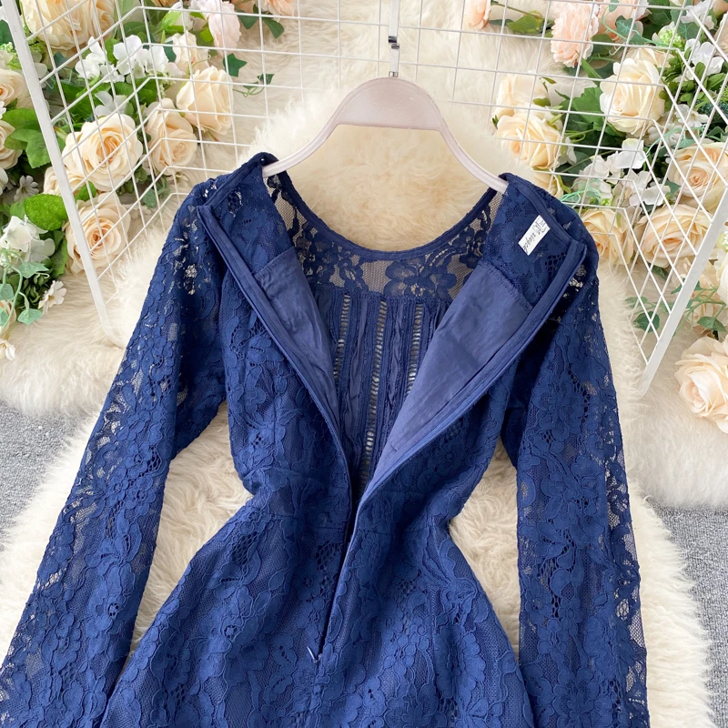 New Spring Autumn Blue Long Sleeve Ruffles Female Fashion Midi Chic Dress Elegant Hollow Out Women Lace Dress Robe
New Spring Autumn Blue Long Sleeve Ruffles Female Fashion Midi Chic Dress Elegant Hollow Out Women Lace Dress Robe
