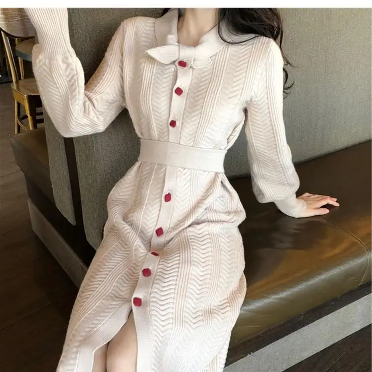 Autumn Winter Solid Knitted Cotton Slim fit Sweater Dresses Women Ruffle Fashion Loose Pullover Female Long Slever Knitted Dress
Autumn Winter Solid Knitted Cotton Slim fit Sweater Dresses Women Ruffle Fashion Loose Pullover Female Long Slever Knitted Dress
