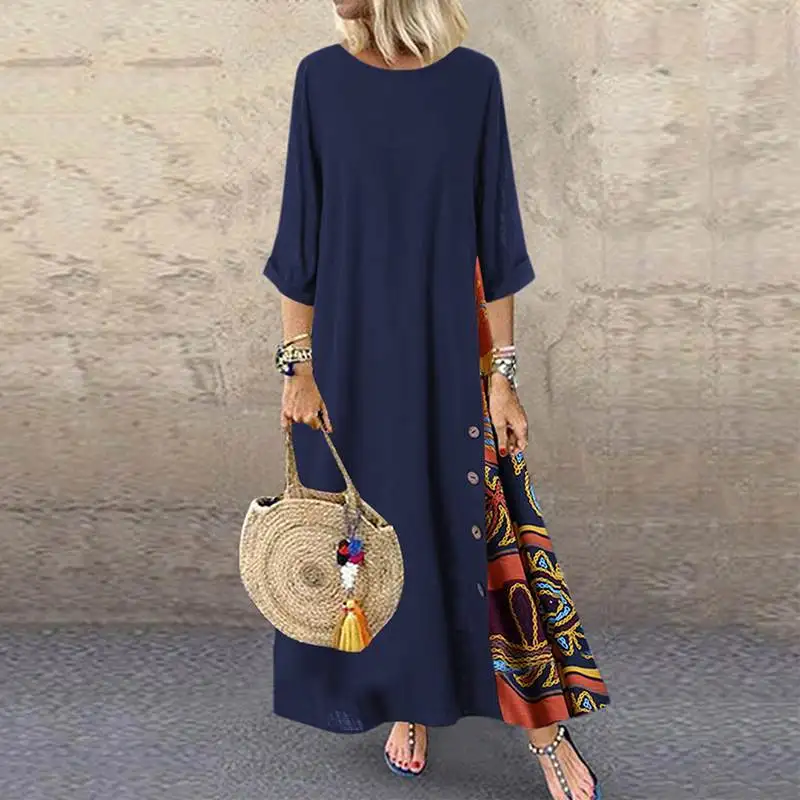 Oversized Spring And Autumn Patchwork Dress Retro Floral O-neck Contrast Color Side Button Casual Party Dress 3/4 Sleeve 2020
Oversized Spring And Autumn Patchwork Dress Retro Floral O-neck Contrast Color Side Button Casual Party Dress 3/4 Sleeve 2020