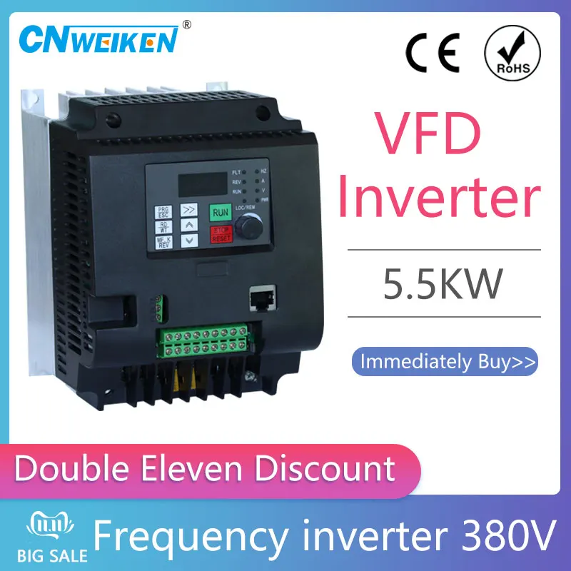 

5.5KW/4KW 380V VFD Frequency Inverter 3 Phase Input 3Phase Triphase Output Motor Speed Control Frequency Drive Converter 50/60Hz