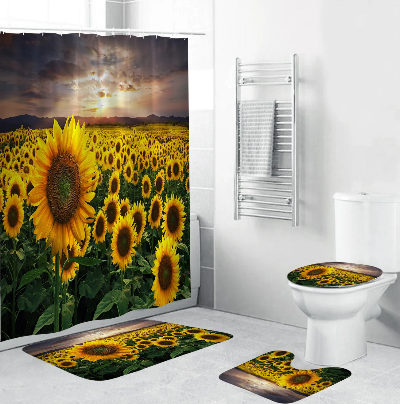 3D Sunflower Pattern Fabric Shower Curtains Sea of Flowers Bathroom Anti-skid Rugs Toilet Lid Cover Bath Mat Home Decor
3D Sunflower Pattern Fabric Shower Curtains Sea of Flowers Bathroom Anti-skid Rugs Toilet Lid Cover Bath Mat Home Decor