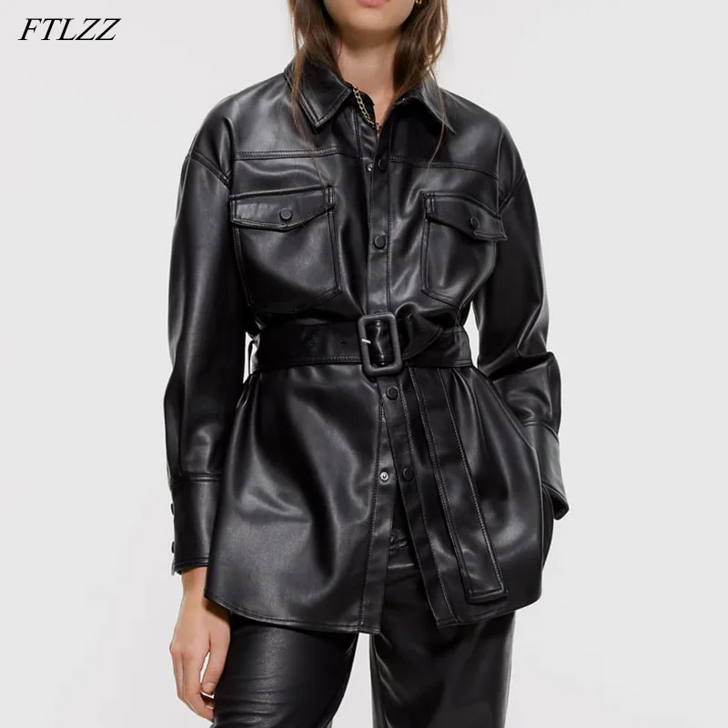 FTLZZ Women Faux Leather Jacket Spring Autumn Turn Down Collar Pu Coat with Belt Single Breasted Medium Black Jackets Outwear
FTLZZ Women Faux Leather Jacket Spring Autumn Turn Down Collar Pu Coat with Belt Single Breasted Medium Black Jackets Outwear