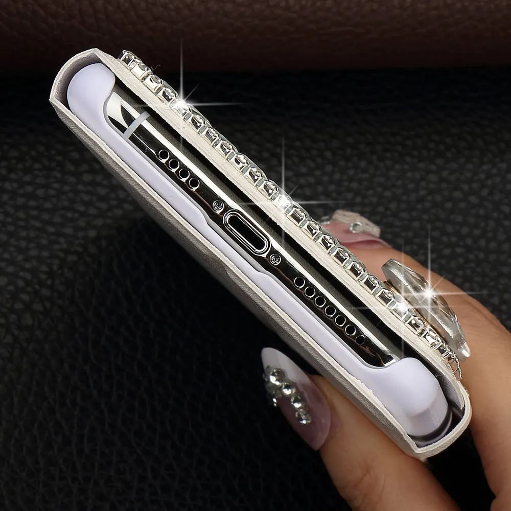 LLZ.COQUE Wallet Flip Case for Iphone 11 Pro X XS Xr Max 5 5S SE 6 6S 7 8 PLUS Glitter Rhinestone Leather Bling Diamond Cover | Мобильные