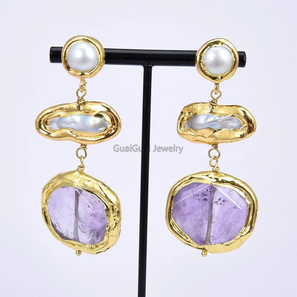 GG Jewelry Natural Freshwater White Biwa Pearl Amethyst 24 KT Gold Color Plated Necklace Bracelet Earrings Sets
GG Jewelry Natural Freshwater White Biwa Pearl Amethyst 24 KT Gold Color Plated Necklace Bracelet Earrings Sets