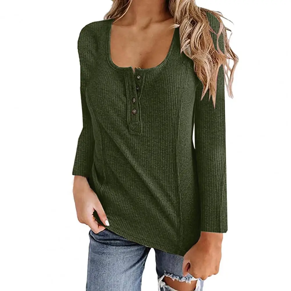 Solid Color Autumn Buttons Pullover Women Blouse Slim O Neck T-shirt Long Sleeve Buttons Basic Top for Daily Wear
Solid Color Autumn Buttons Pullover Women Blouse Slim O Neck T-shirt Long Sleeve Buttons Basic Top for Daily Wear