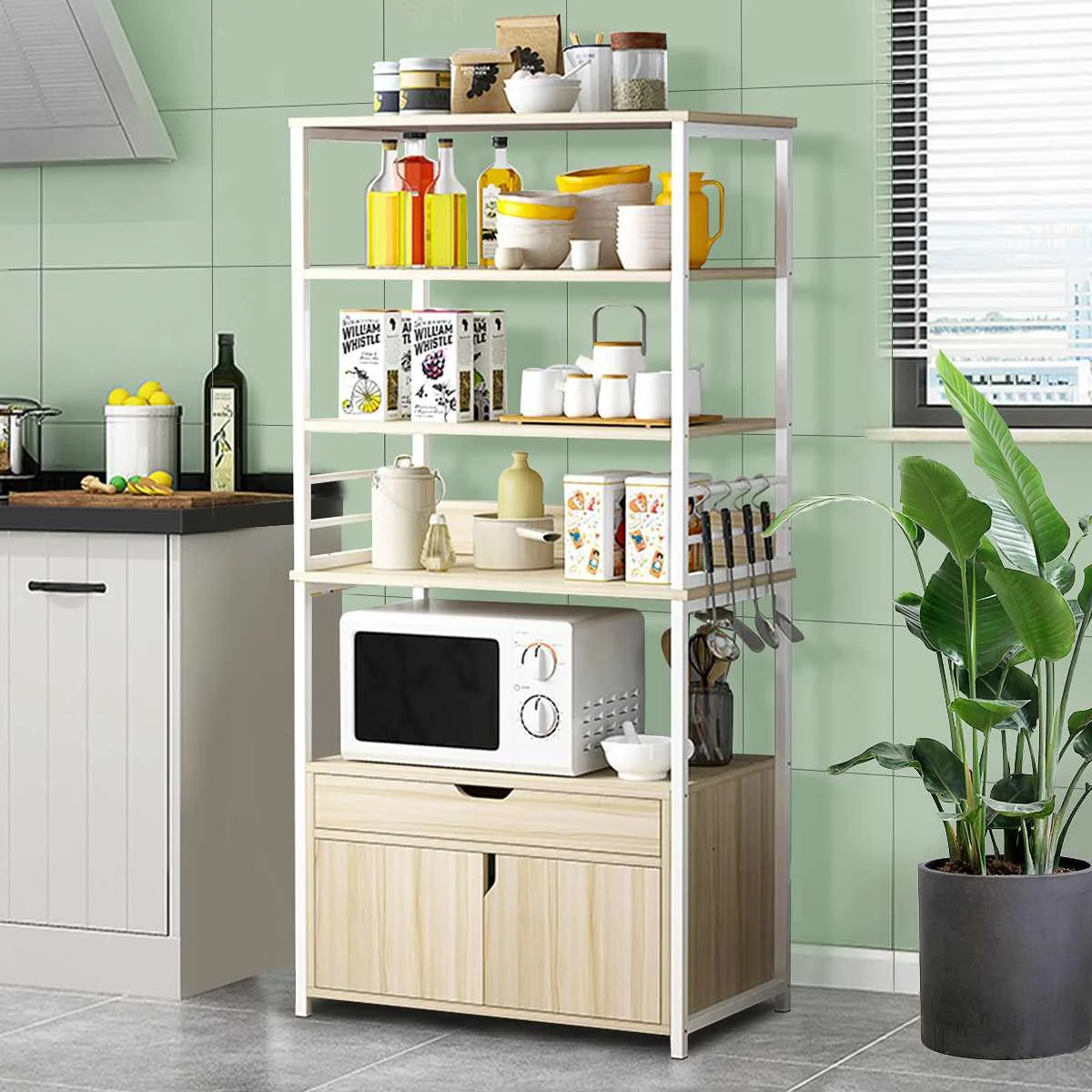 Кухонная стойка для микроволновки, многоярусная напольная кухонная подставка для приправ, мебель для столовой
Кухонная стойка для микроволновки, многоярусная напольная кухонная подставка для приправ, мебель для столовой