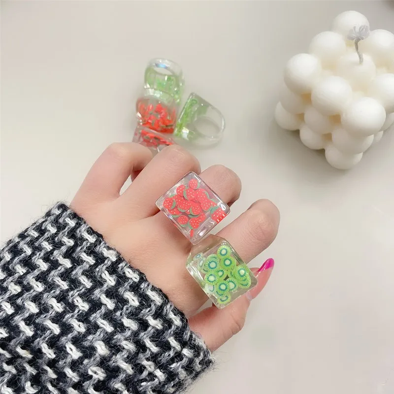 Trend Exaggerated Resin Transparent Fruit Ring Cute Strawberry Kiwi Ring For Children Girls Party Gifts Acrylic Geometric Rings
Trend Exaggerated Resin Transparent Fruit Ring Cute Strawberry Kiwi Ring For Children Girls Party Gifts Acrylic Geometric Rings