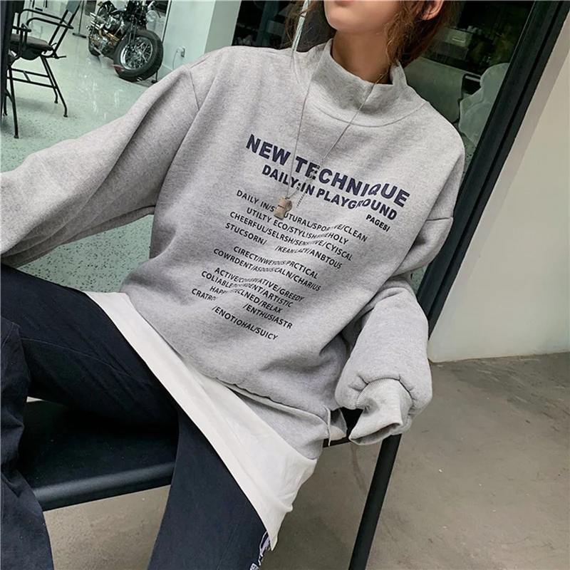 Women's Fashion Casual Loose Letter Print Half High Neck Long Sleeve Sweater 
Women's Fashion Casual Loose Letter Print Half High Neck Long Sleeve Sweater