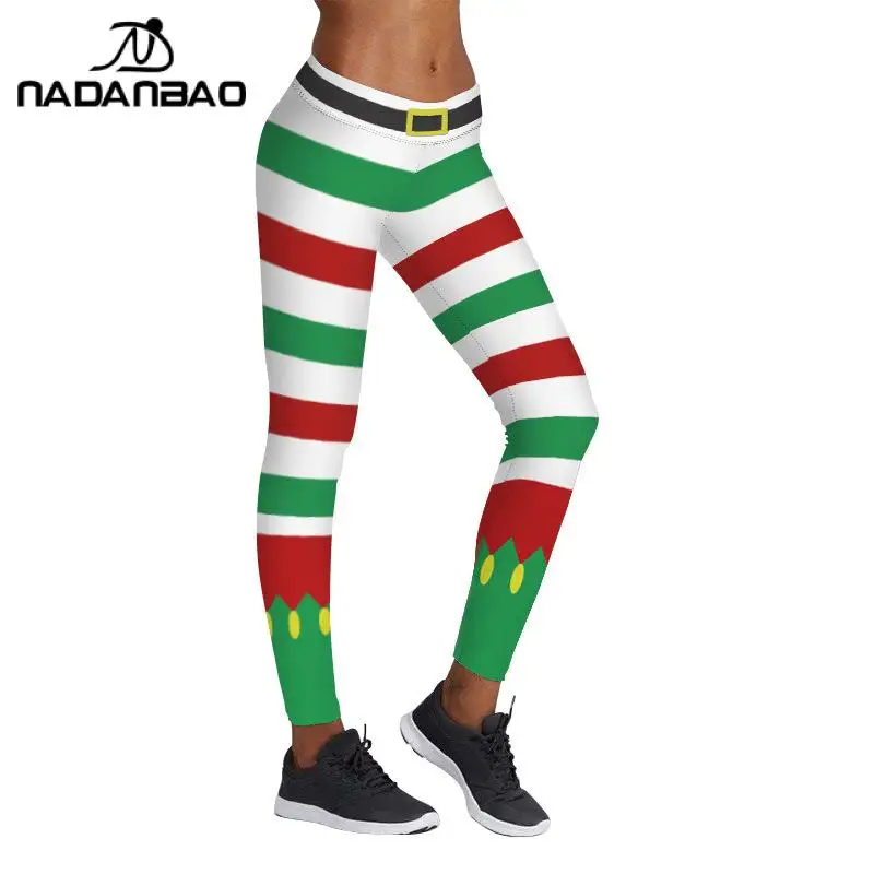 

NADANBAO White Green Red Christmas Stripes Printed Leggings Women Xmas Holiday Casual Trousers Running Workout Yoga Pants NEW