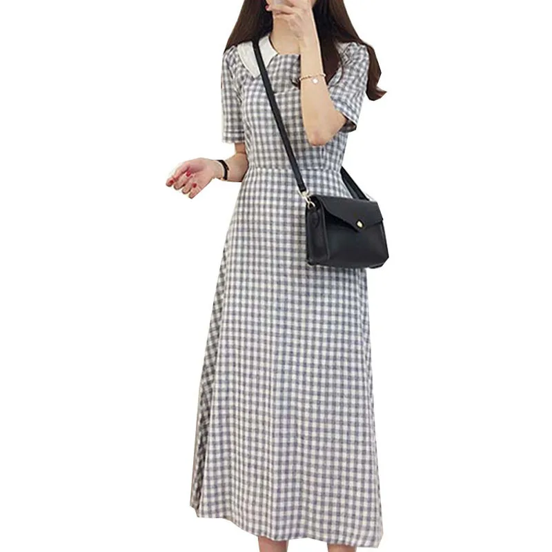 Summer Dress Women Cotton Casual Short Sleeve Dresses Fashion Elegant Ladies Plaid Dresses Slim Waist Women's Midi Dress
Summer Dress Women Cotton Casual Short Sleeve Dresses Fashion Elegant Ladies Plaid Dresses Slim Waist Women's Midi Dress