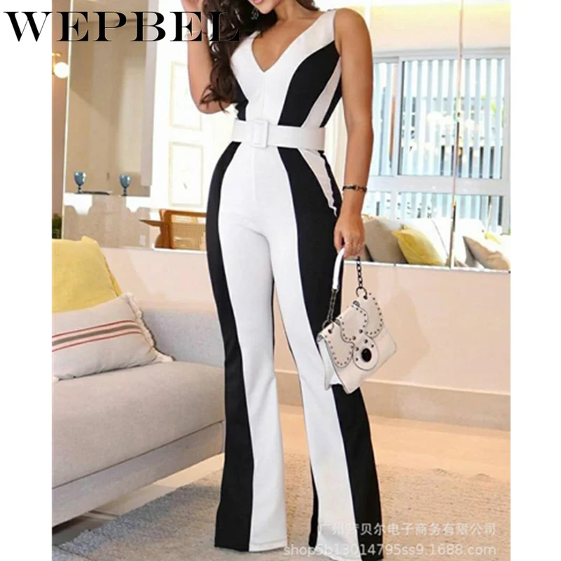 WEPBEL Women's Playsuit High Waist Off Shoulder V Neck Patchwork Wide Leg Pants Jumpsuit Slim Fit Suit With Belt Ladies Romper
WEPBEL Women's Playsuit High Waist Off Shoulder V Neck Patchwork Wide Leg Pants Jumpsuit Slim Fit Suit With Belt Ladies Romper