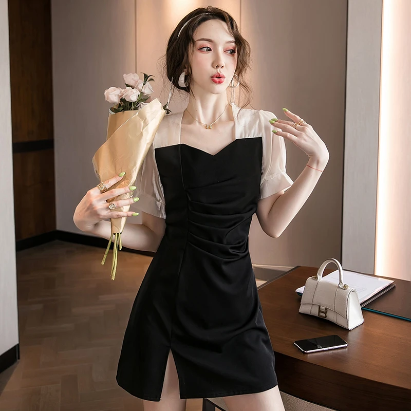 Vestido De Mujer 2021 Summer Vintage French Puff Sleeve Black Stitching Split Dress Sexy Robe One-Piece Korean Women Vestidos
Vestido De Mujer 2021 Summer Vintage French Puff Sleeve Black Stitching Split Dress Sexy Robe One-Piece Korean Women Vestidos