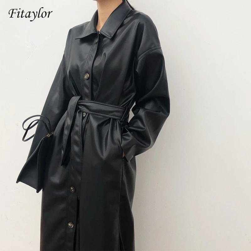 Fitaylor PU Leather Long Jacket 2021 New Spring Women Loose Belt Faux Leather Windbreaker Trench Coat Slim Spring Jacket
Fitaylor PU Leather Long Jacket 2021 New Spring Women Loose Belt Faux Leather Windbreaker Trench Coat Slim Spring Jacket